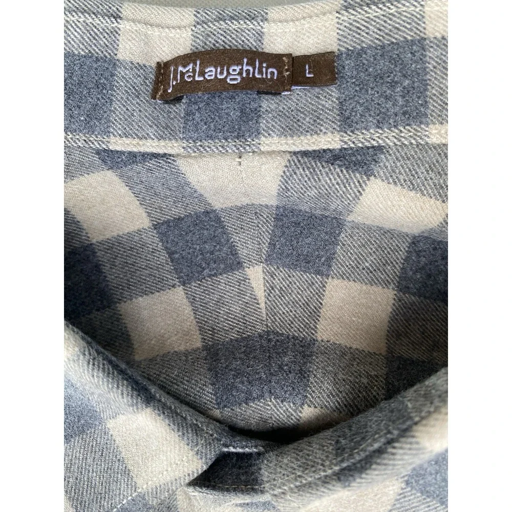 J‎ McLaughlin Flannel Shirt Gray Check 100% Cotton Mens L Gorpcore Bloke Grampa